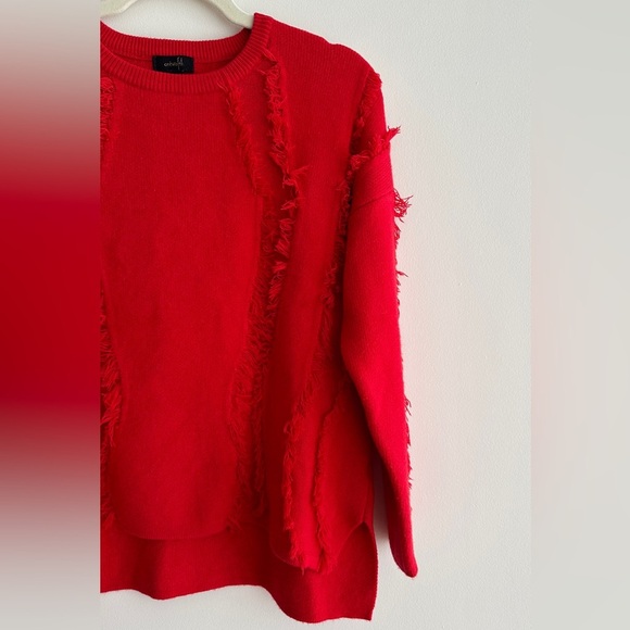 ontwelfth Red Fringey Sweater, Bright Red Knit Crewneck Sweater, Size Medium - Picture 4 of 16